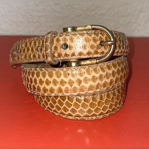 Vintage 80s tan brown genuine snakeskin belt size medium M